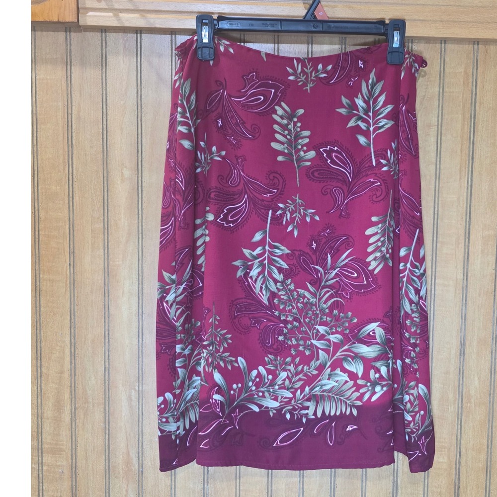 Jaclyn Smith Floral Paisley Skirt Midi Casual Career Burgundy Size 10